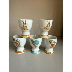 Set Of 5 Vintage Porcelain World Market Easter Egg 2.5” Cups Bunny